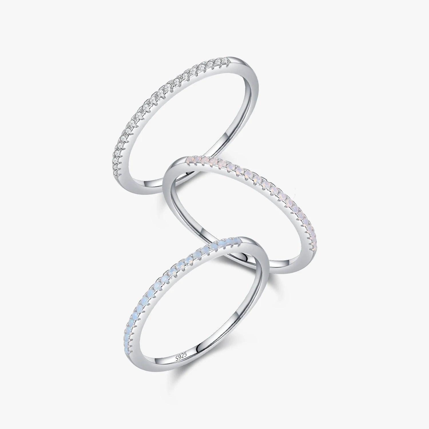 25 Sterling Silver Fine Jewelry Exquisite Slim Stacking Rings Clear Cz Gradient Pink Blue Crystal Finger Ring for Women
