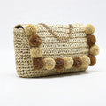 Wholesale Handmade Paper Straw Shoulder Bag Summer with Metal Chain Eco Friendly Straw Crossbody Bag with Plush Dall