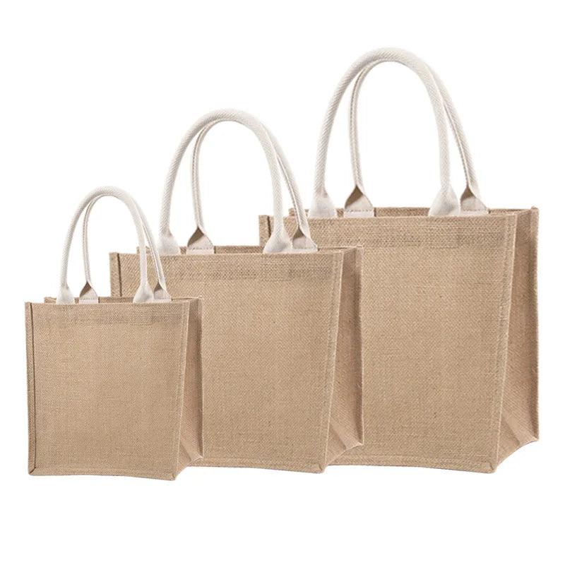 Eco-Friendly Cotton Linen and Jute Beach Bag with Pocket Custom Logo Reusable Promotional Gifts Bag with Canvas Hemp Material