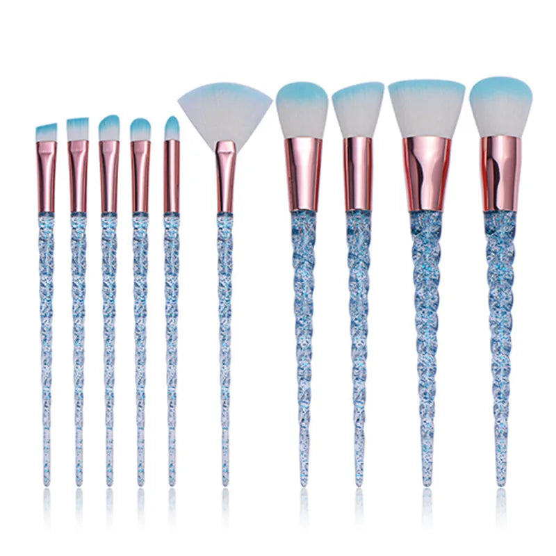 New Arrival 10-Piece Synthetic Hair Highlighter & Face Makeup Brush Set with Transparent Glitter Design-Wholesale
