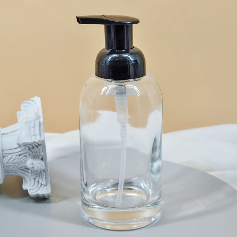 250ml 300ml Clear Hand Soap Glass Bottle With Black Foam Pump for Bathroom