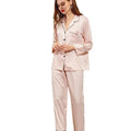 Fung 6001 Women's Plus Size Solid Simple Satin Robe Pajamas Set with Long Pants-Customizable
