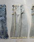 US Free Tax DENIM Custom Vintage  Washed High Waist Distressed Raw Denim Pants Stacked Denim Jeans Men