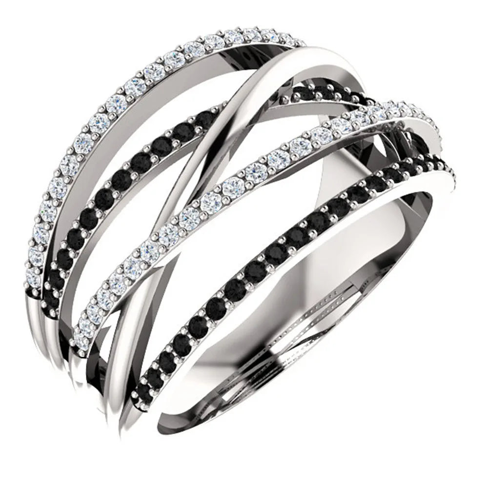 Huitan Fashion Crystal White&Black Rings for Woman Elegant Charm Zircon Two-Tone Women Ring Jewelry 2026