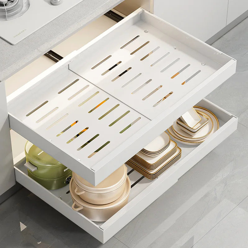 Under Sink Pantry Shelf Organizers Slide Out Drawer Organizer for Kitchen Cabinets Expandable Pull Out Cabinet Organizer