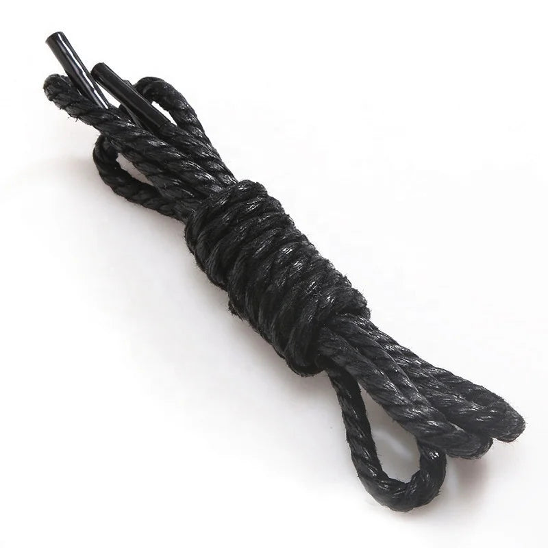 Factory Supplied Strong Thick Twist Black Leather Waxed Boot Shoelaces Pair Transparent Plastic Tips Customizable Length Unisex