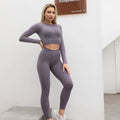 Women Seamless and Tight Fitting High Waist Stretch Llift Hip 2 Pieces Long Sleeve Workout Yoga Suit