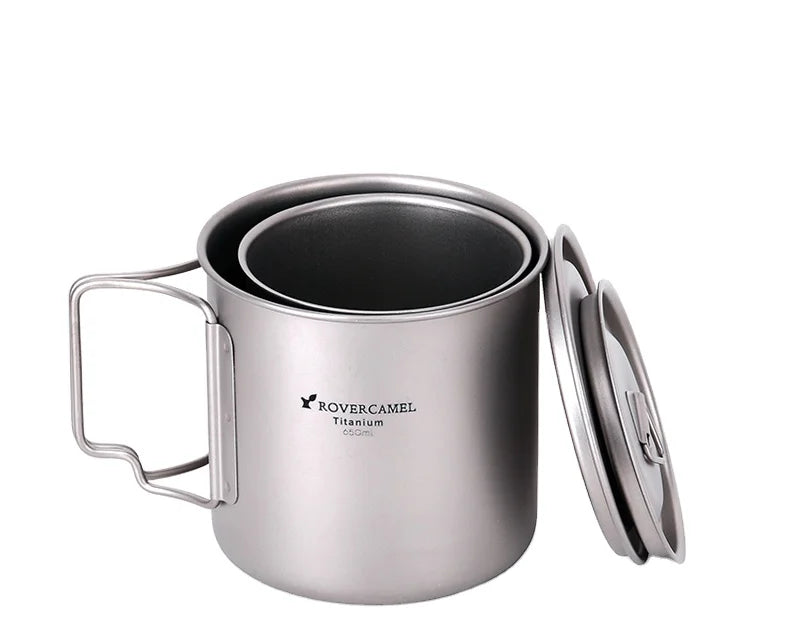 Wholesale Titanium Mug 650ml and 420ml Couple Set Camping Titanium Pot for Outdoor Bushcraft Camping Accessories