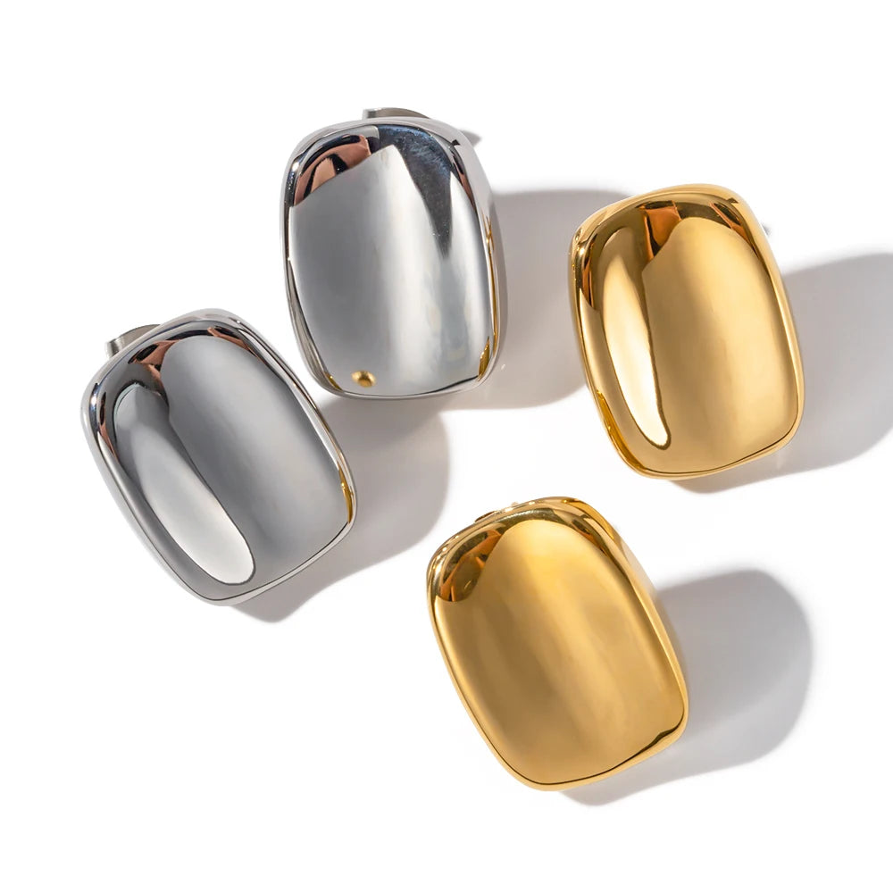 Cubic Square Stud Earring Big Geometric Frosted 18k PVD Gold Plated Stainless Steel Wholesale Earring for Women