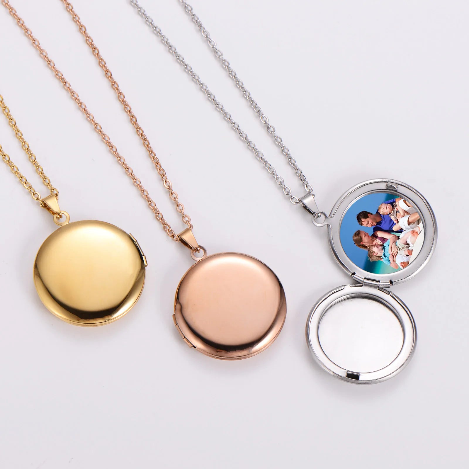 Stainless Steel Blank Sublimation Round Pendant Diy Family Photo Frame Locket Necklace