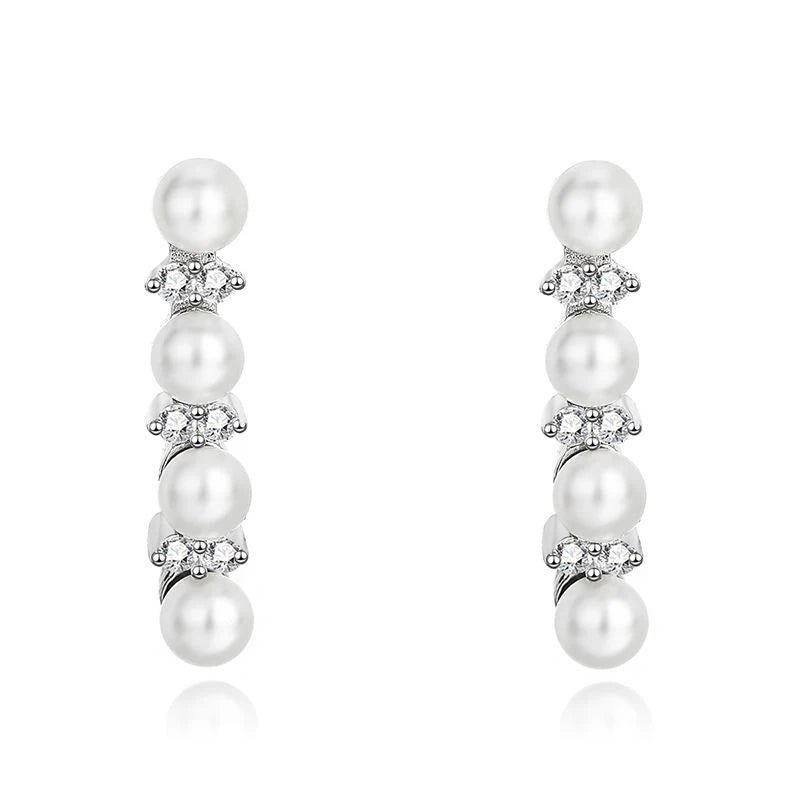 Fashion Fine 925 Sterling Silver Natural Pearl Long Tassel Stud Earrings
