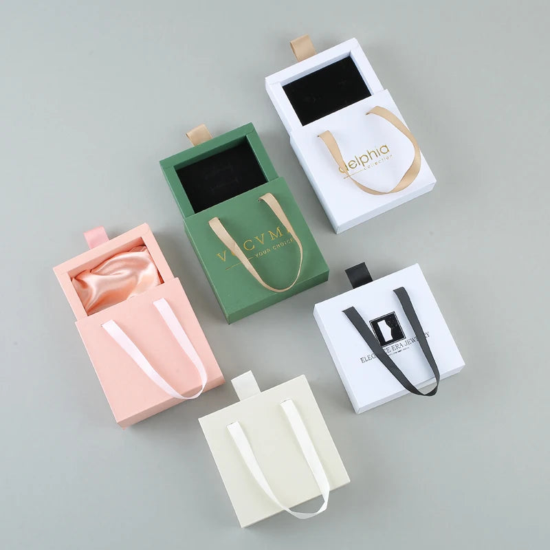 Luxury Portable Square Drawer Storage Paper Jewelry Box with Custom Logo for Necklaces and Rings Custom Packaging