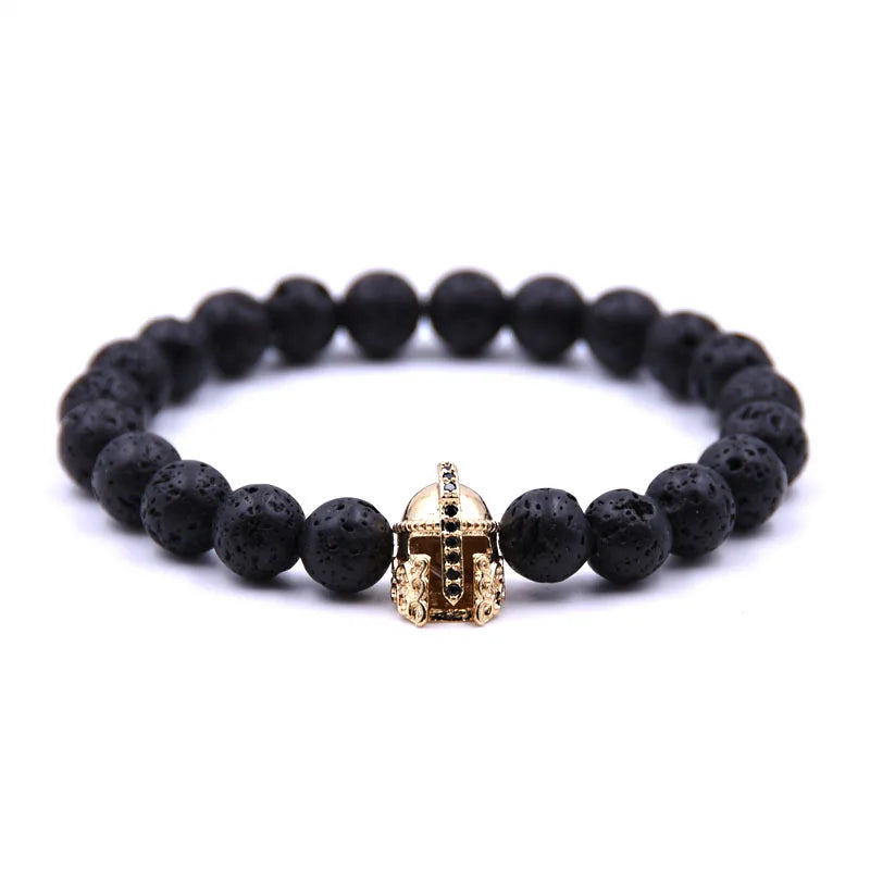 Hot Selling Women's Elastic Helmet and Micro Zircon Bead Bracelet Volcanic Stone Gladiator Men's Bracelet for Gifts