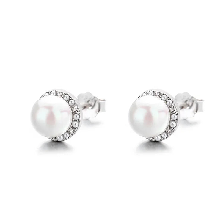 Freshwater Pearl Stud Earrings in Sterling Silver 925 Sunflower Design Pearl Earrings for Women