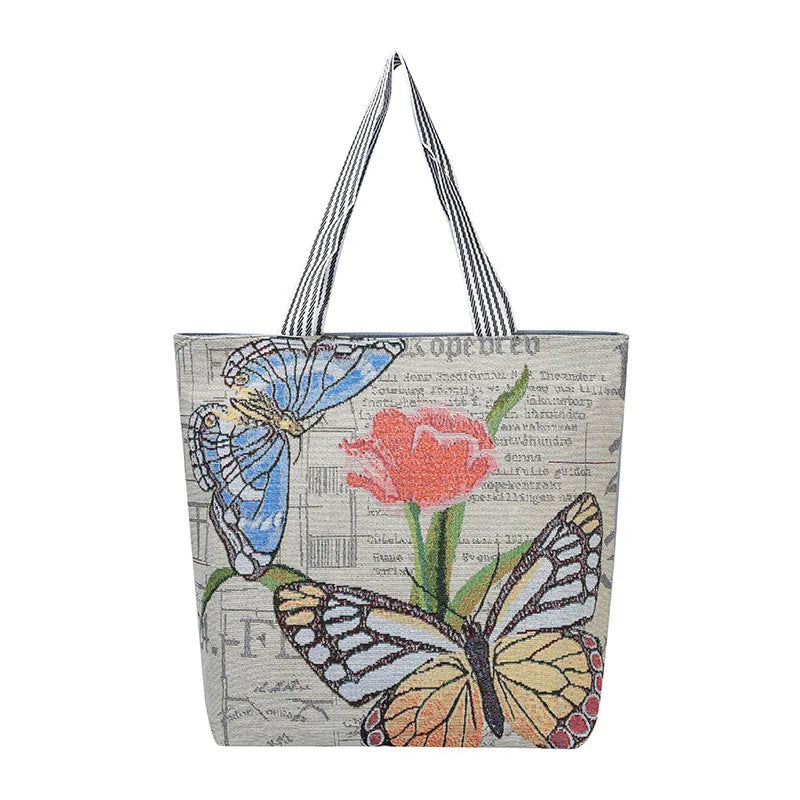 Fashion Women Big Canvas Gift Totes Shoulder Handbag Embroidered Owl Pattern Shopping Bag