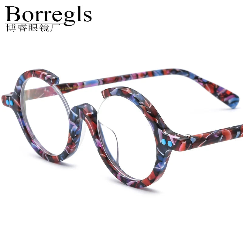 Borregls Acetate Glasses Frame Women 2025 New Brand Design Vintage Retro Round Eyeglasses Men Spectacle Optical Eyewear 19191