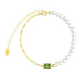 925 Sterling Silver Octogan Color Zirconia Bracelet Gold Plated Rhodium Bangle Tarnish Free Jewelry With Fresh Water Pearl Girls
