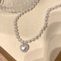 Korean Pearl Chain Heart Charm Necklace for Women Collier Coeur 18K Gold Plated Pearl Necklace Trending Jewelry 2022