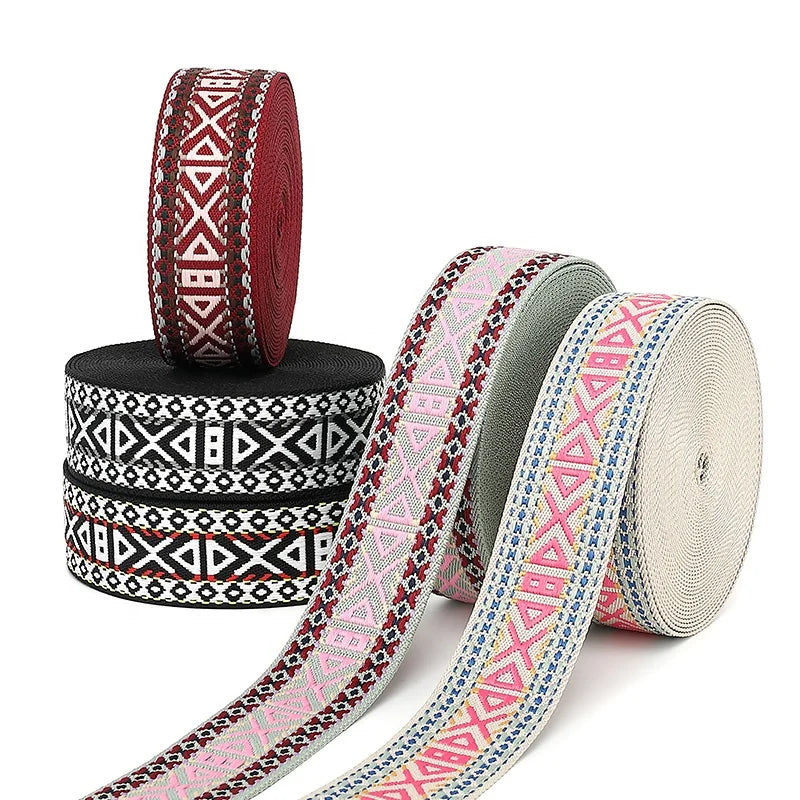 Wholesale Customized 50mm Polyester Jacquard Webbing Ethnic Wind Inspired Shoes Hats Clothes Ribbon with Shoulder Strap