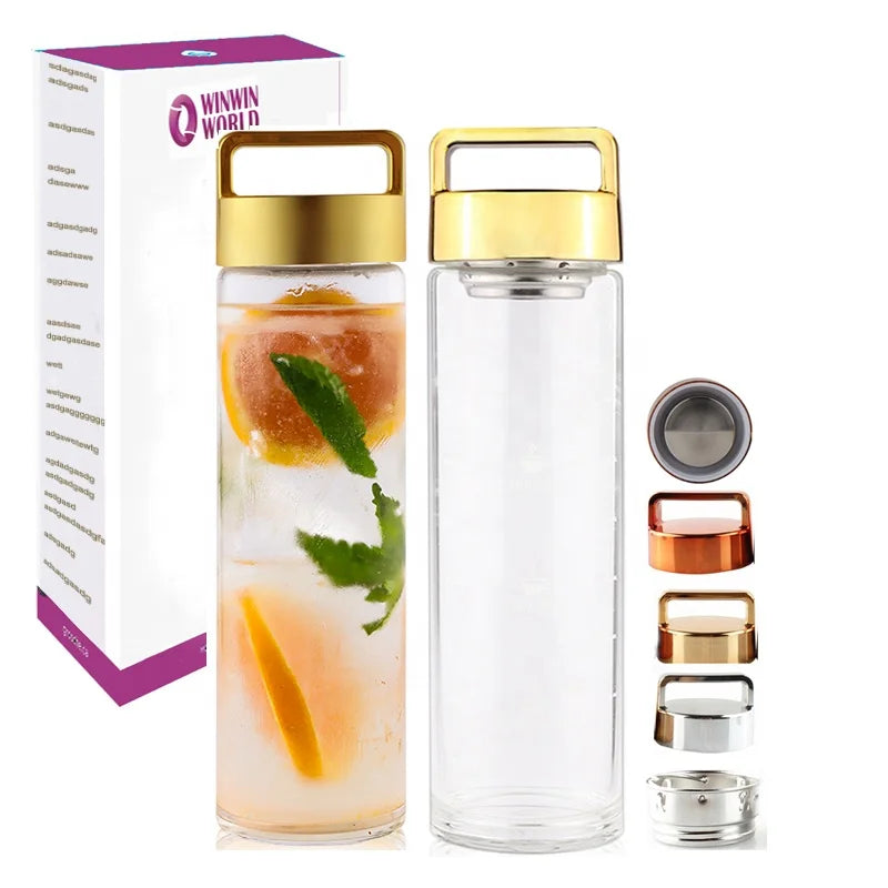 Yingmaode Houseware Custom Portable Glass Water Bottle 650ML With Tea Infuser Single Wall Infuser Water Bottle