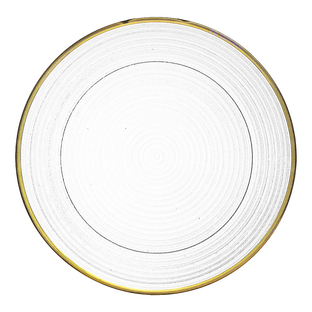Eco-Friendly 13\" Clear Glass for Charger Plate with Gold Rim Round Circle Pattern Banquet Under Plate for Wedding Dinners