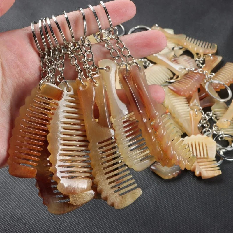 Creative Vintage Cartoon Horn Comb Key Ring 25mm Metal Plastic Alloy Hanging Keychain Oxhorn Comb Cute Pendant Gift