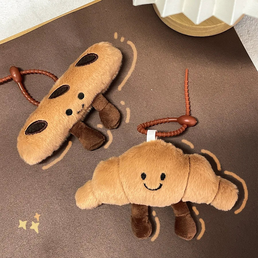 Kawaii French Bread Croissant Keychain Plush Toys Simulation Food Bag Charm Croissants Roll Bread Plushie Doll