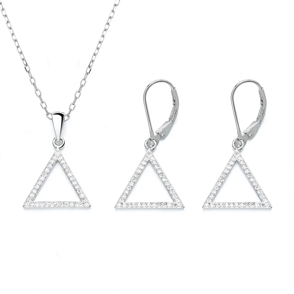925 Fashion Exaggerated Geometric Triangle Pendant Necklace Earrings