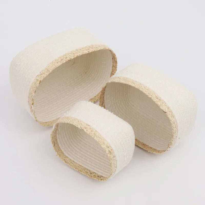 New Simple Home Decoration Storage Large Capacity Multifunctional 3-piece Cotton Rope Woven Basket Tightly Woven Cotton Baskets