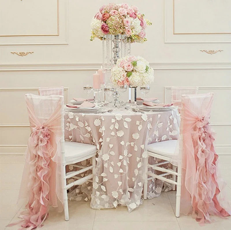 Hot Selling Luxury Fancy Milk Gauze Chair Sashes Elegant Ruffle Chiffon Ribbon for Wedding Decorative