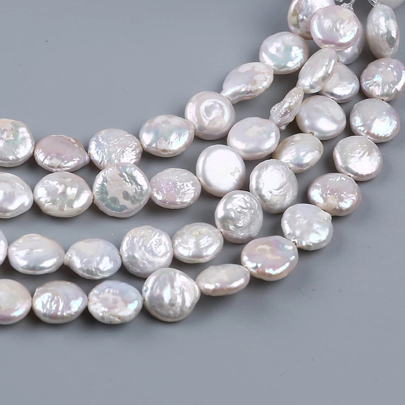 18cm 11-13mm a Wholesale Freshwater White Coin Pearls Strand for Jewelry Making