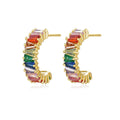 High Quality S925 Sterling Silver Half Circle Huggie Earrings Colorful Gemstones Rainbow Zircon Studs Rhodium Wedding Party Gift