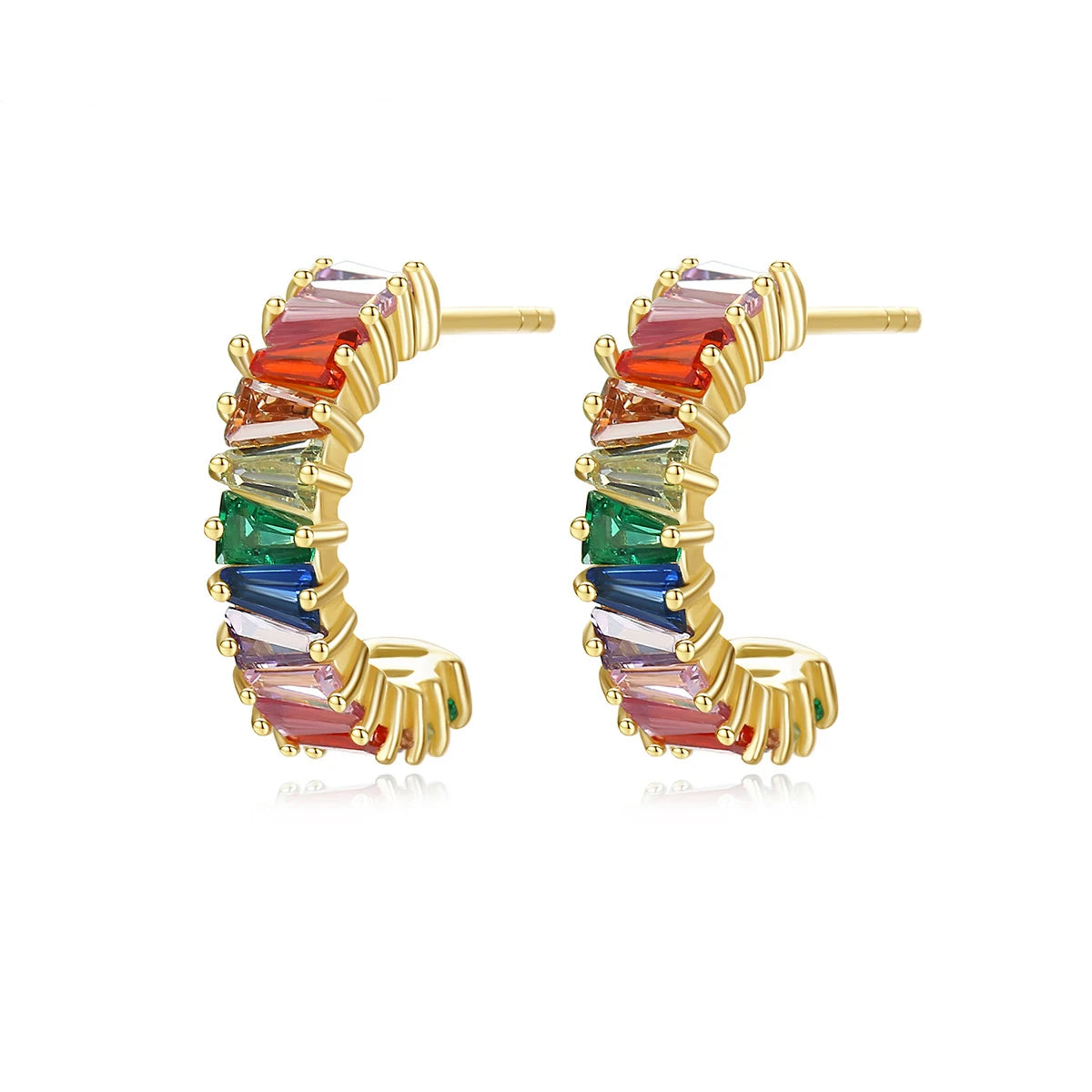 High Quality S925 Sterling Silver Half Circle Huggie Earrings Colorful Gemstones Rainbow Zircon Studs Rhodium Wedding Party Gift