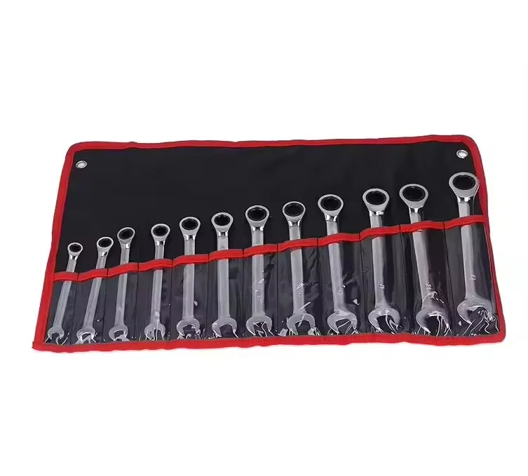 12pcs 8-19mm Metric Ratchet Wrench Set Mirror Polished Combination Wrench Kit for Vehicle Repair Maintenance