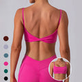 SHINEBENE Gym Workout Fitness Pilates Yoga Crop Tops Square Neck Back Twist Sports Bra for Women