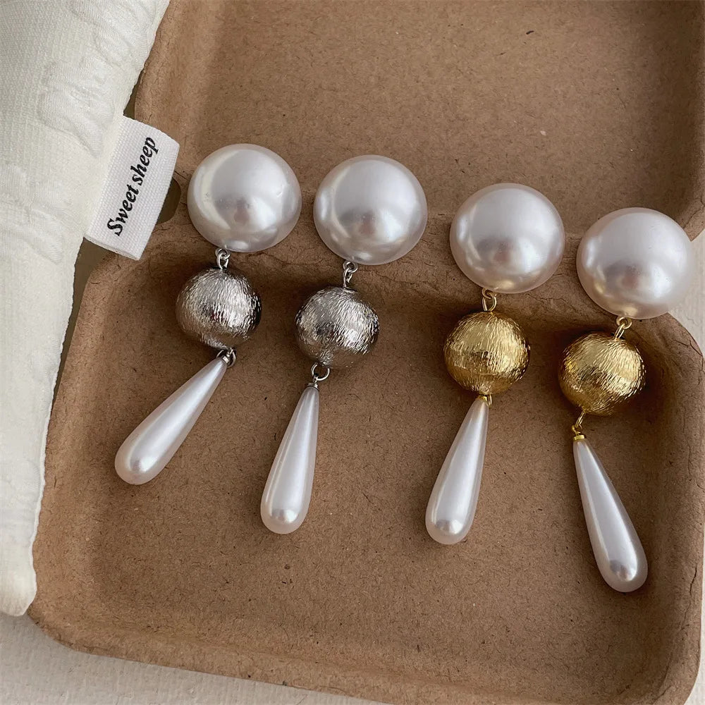 Maiou Trendy Fashion Designer Elegant Big Pearl and Gold Ball Long Drop Earrings for Women Gifts Jewelry Wedding Anniversary