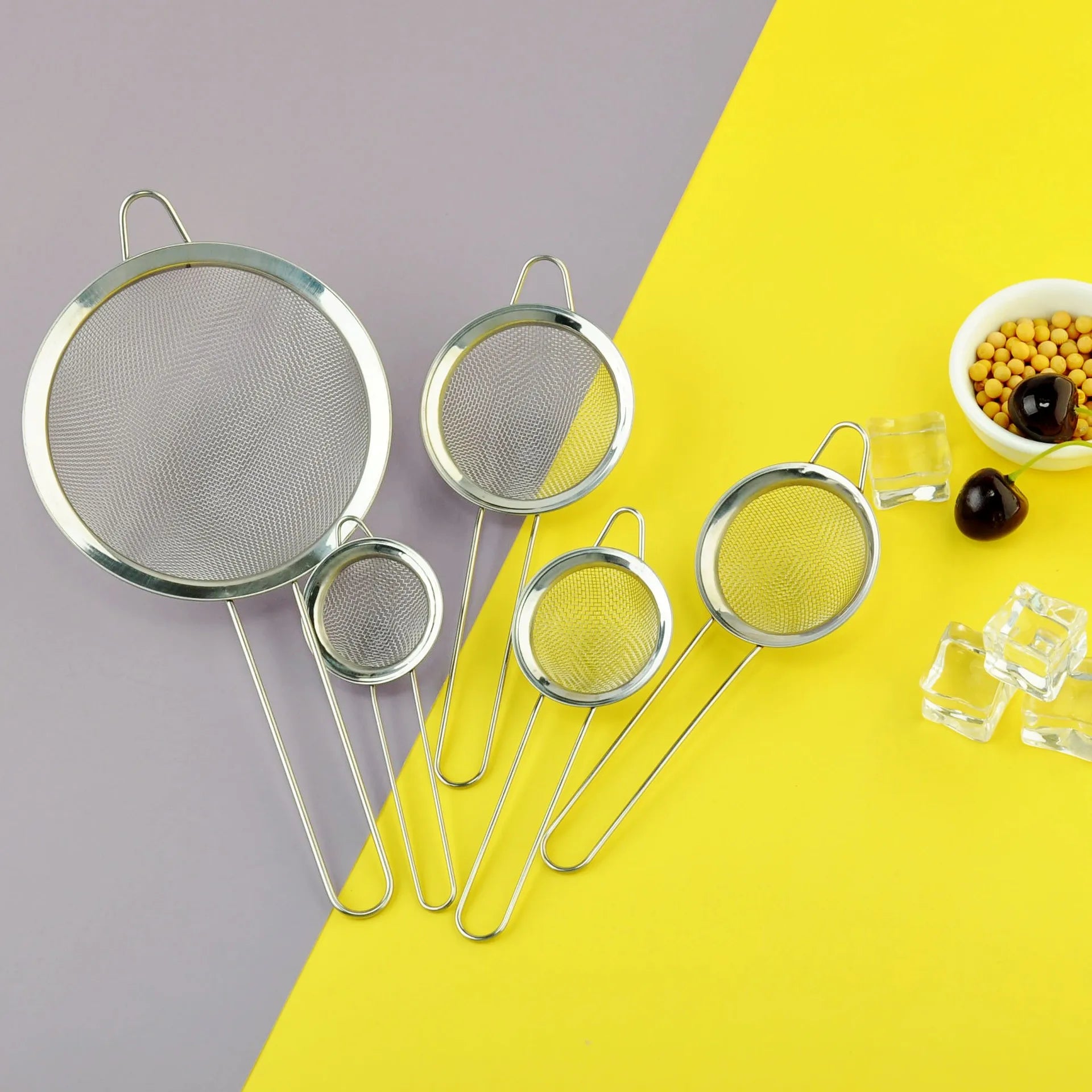 Practical Stainless Steel Kitchen Cookware Set Gadget Modern Design Skimmer Filter Mesh Spoon Flour and Butter Sieve Spoon