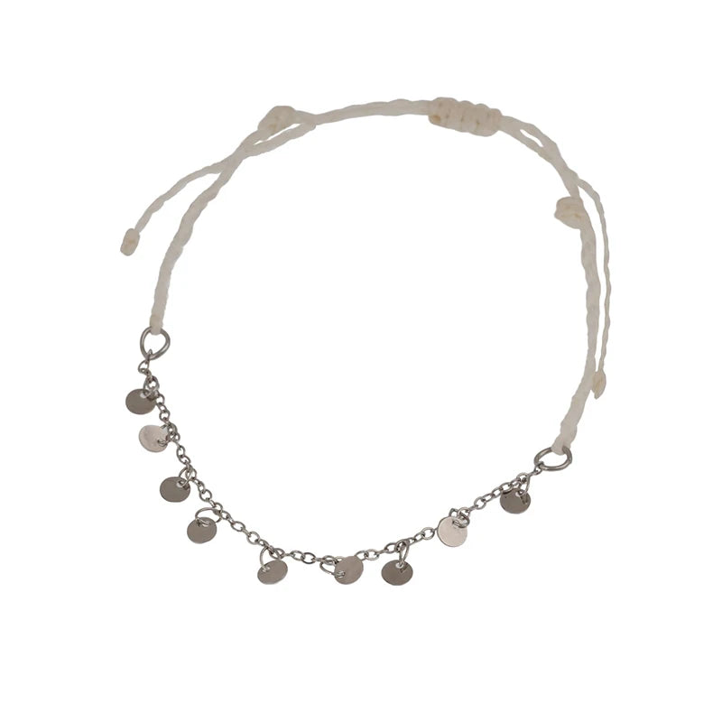 Fashion Chain Wafer Pendant Splice Wax Rope Knitting Anklet Charm Women Gift KIB131