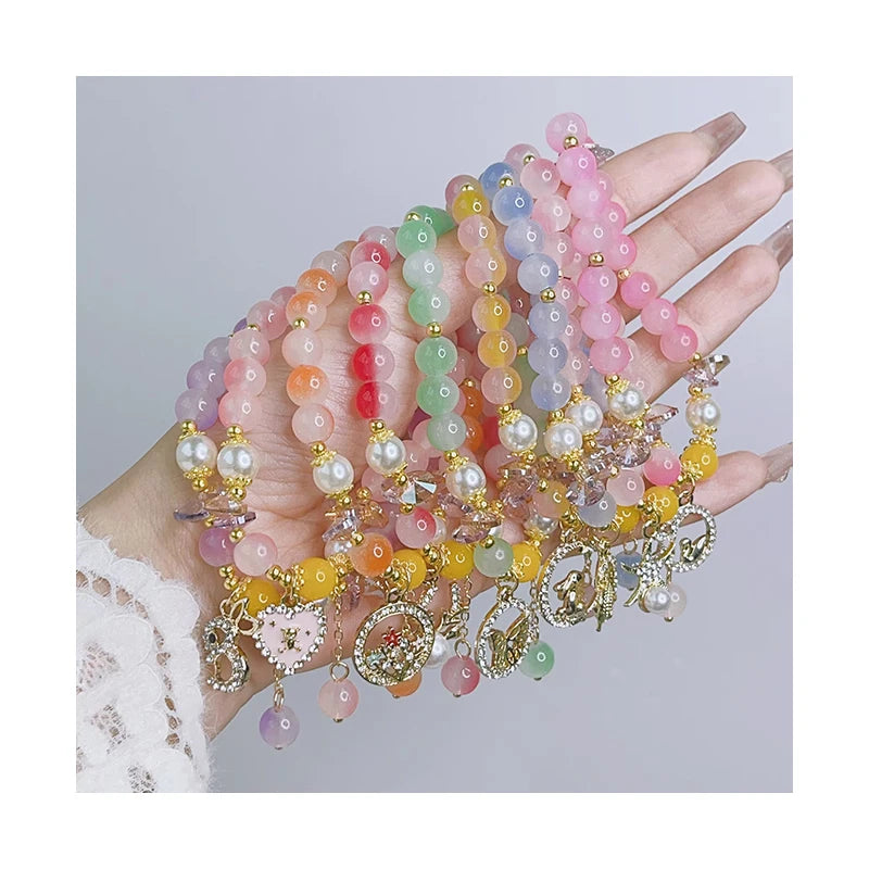 Wholesale Cartoon Children's Bracelet Princess Beaded Charms Butterfly Cute Girl Bracelets Student Kids Jewelry Accessories