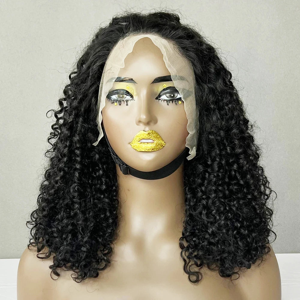Wholesale Price Vietnamese Double Drawn Human Hair Wigs 14Inch Natural Black Pixie Curls 13*4 Swiss Transparent Lace Front Wig