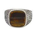 Cuban Style Custom Stainless Steel Antique Silver Plated Natural tiger Eye Stone square Agate Rings
