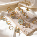 Trendy Non Fading Jewelry Set Ocean Stainless Steel Starfish Shell Ring Earring Necklace Handmade Oil Pearl Stacking Ring Gold