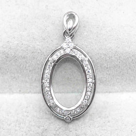 Sterling Silver 10*15mm Semi Mount Pendant Empty Frame Blank Support Setting S925 Base Holder Without Center Stone for DIY Inlay