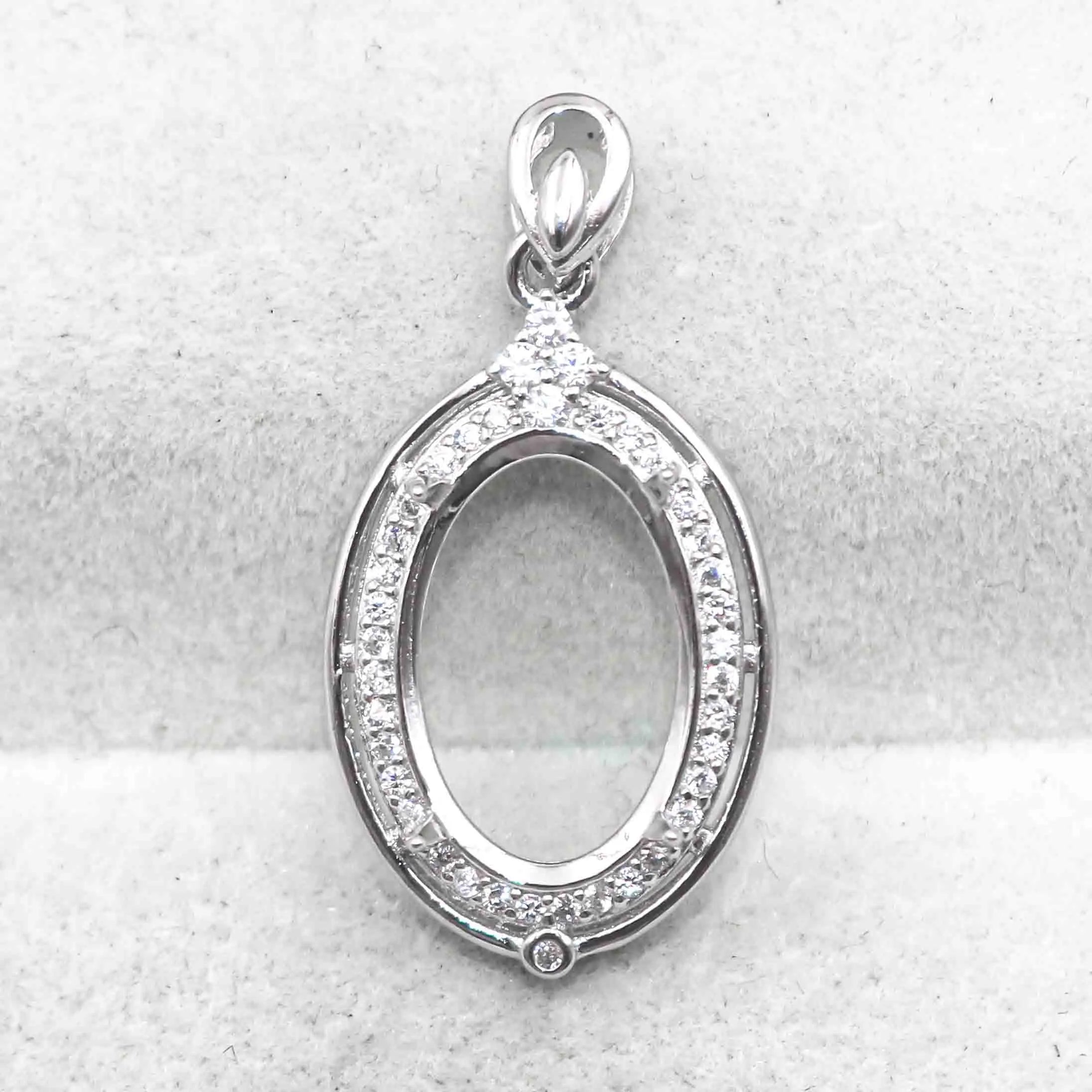 Sterling Silver 10*15mm Semi Mount Pendant Empty Frame Blank Support Setting S925 Base Holder Without Center Stone for DIY Inlay