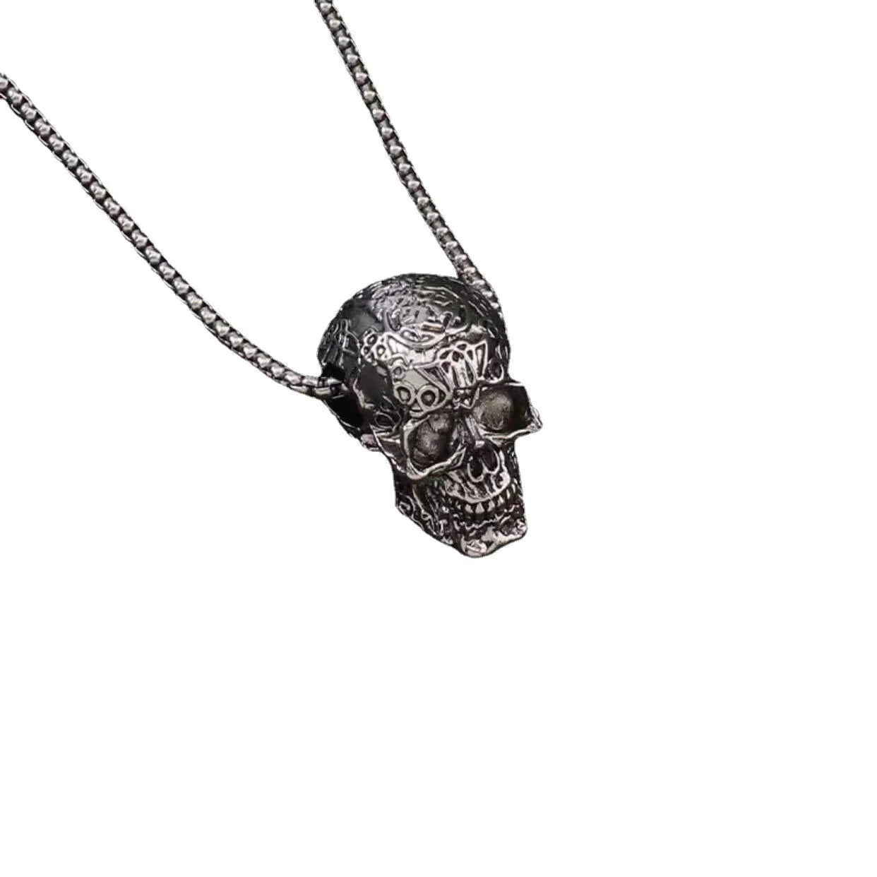 Unisex Retro Punk Rock Hip Hop Stainless Steel Pendant Necklace Domineering Skull Geometric Pattern Men Fashion