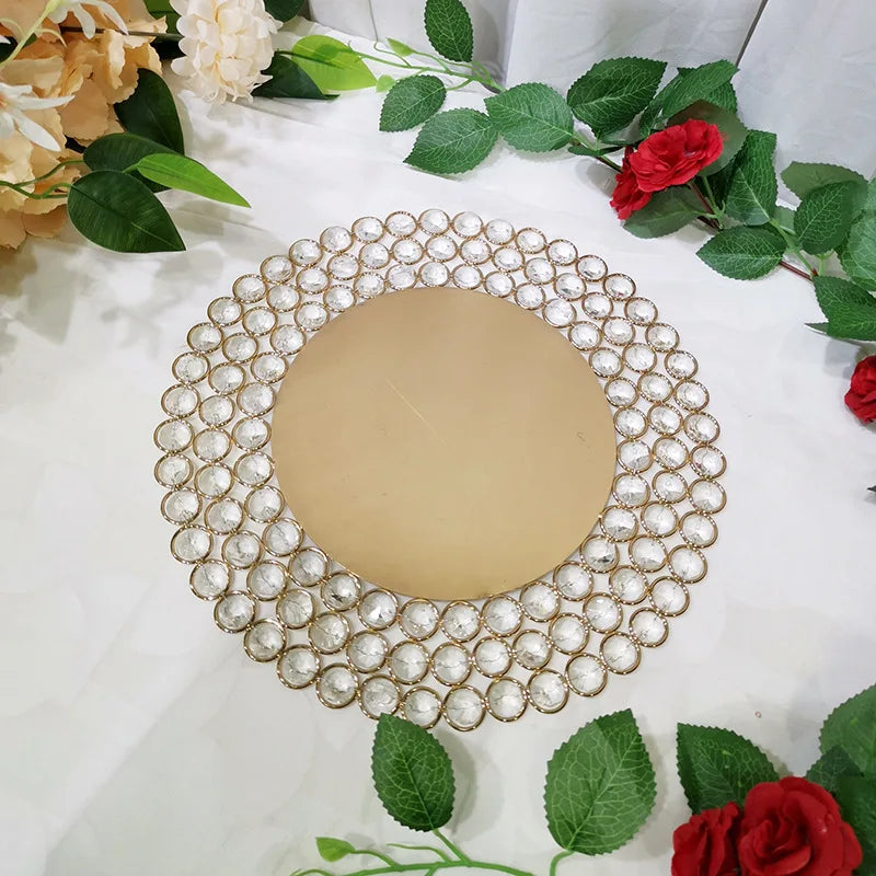 Tableware Premium Heavyweight Metal  Dinner Plates With Crystal Beads