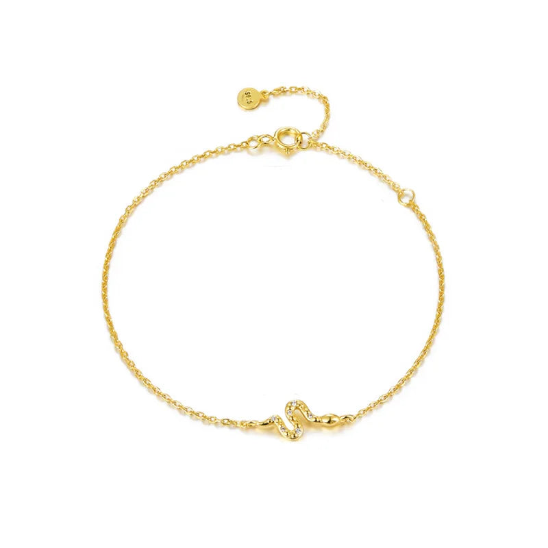 Elegant Vintage Women's 925 Sterling Silver Snake Charm Bracelet Gold Rhodium Zircon Stone Custom Fine Jewelry for Party Gift