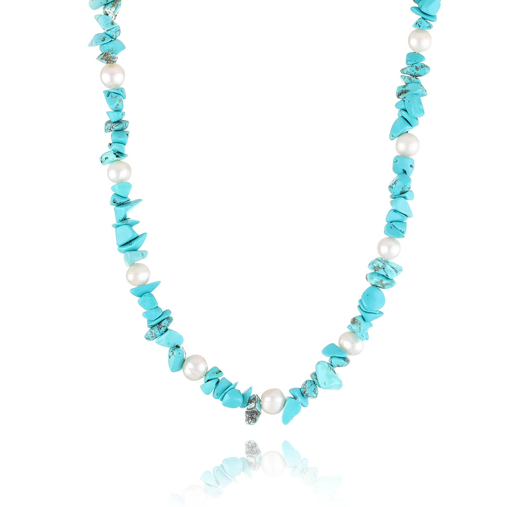 Choker Necklace High Quality Freshwater Pearl Necklace Turquoise for Women Stone Jewellery Beads BOHEMIA Hook Decorative Beads