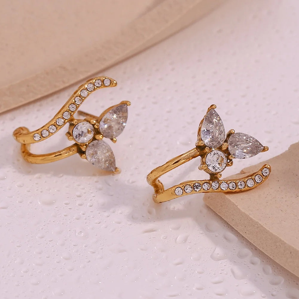 Dreamshow Water Proof Jewellery Flower AAA Zircon Stud Earring PVD Gold Plated Stainless Steel Stud Earrings Bulk