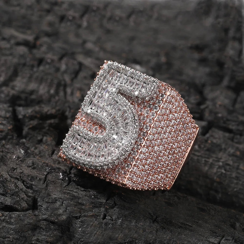 Luxury Gold Plated Single Letter Hip Hop Men's Ring Custom Number Made of Brass for Party Occasions